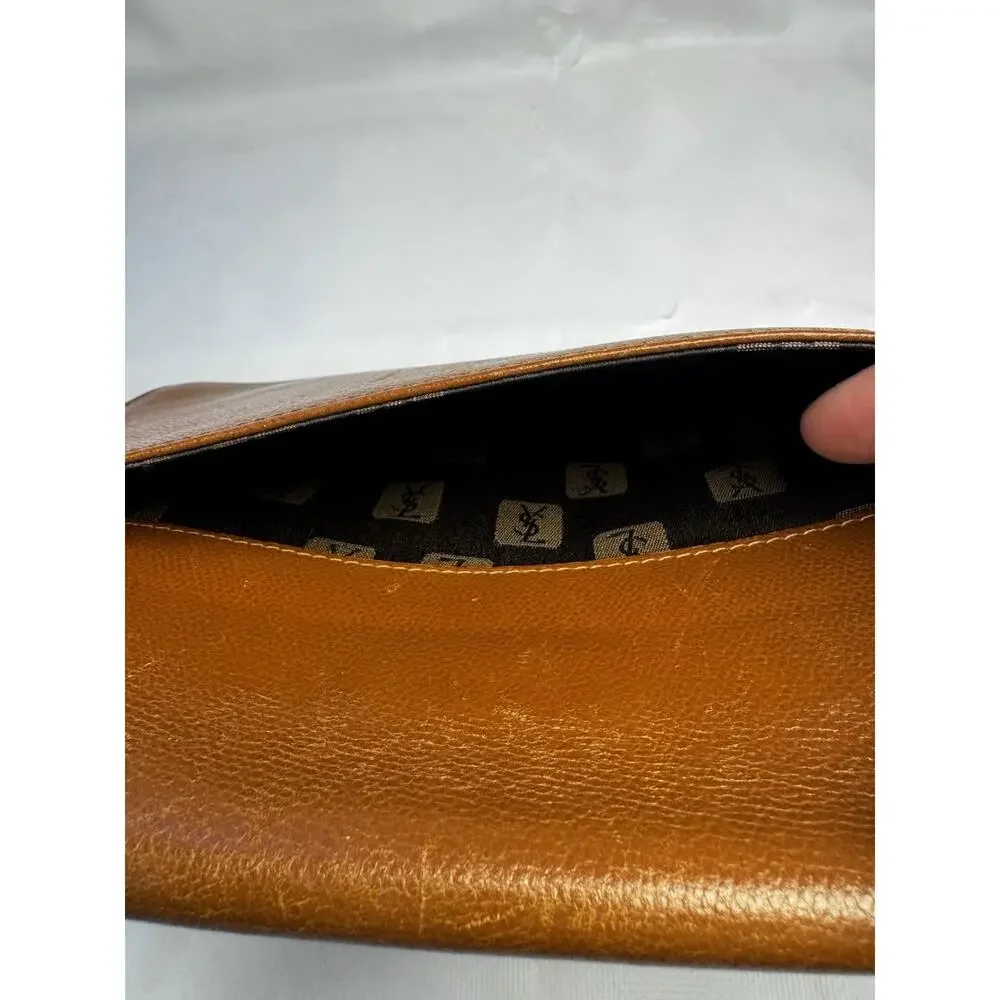 Vintage 1990s Yves Saint Laurent brown leather envelope clutch wrist strap - Picture 13 of 15